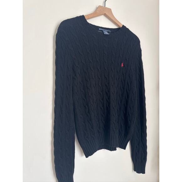 Ralph Lauren Vintage Classic Chic Cable Knit Wool Cashmere Sweater - Black, LG - Picture 2 of 6